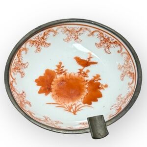 Antique Chinese Porcelain Pewter Clad 6” Ashtray